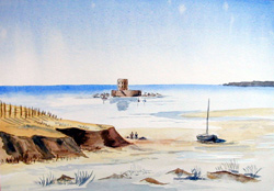 Watercolour Painting of  Martello Tower Jersey
